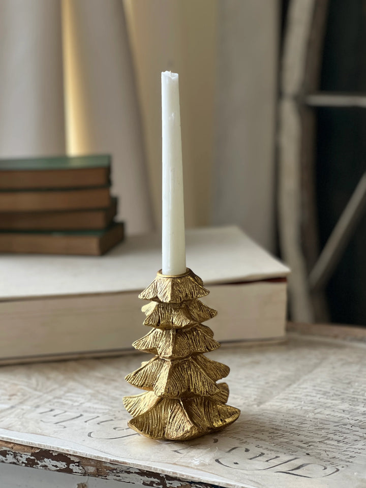 Gold Gilded Fir Tree Taper Holder