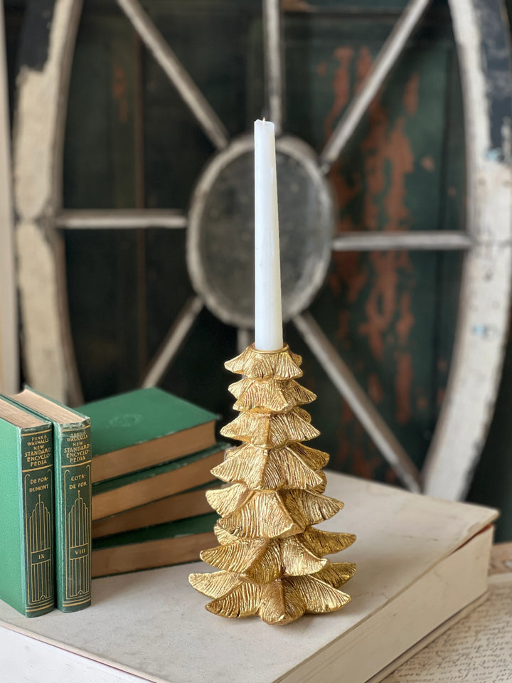 Gold Gilded Fir Tree Taper Holder