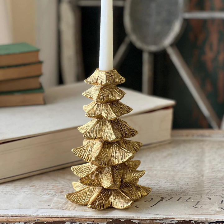 Golden Tree Taper Candle Holder