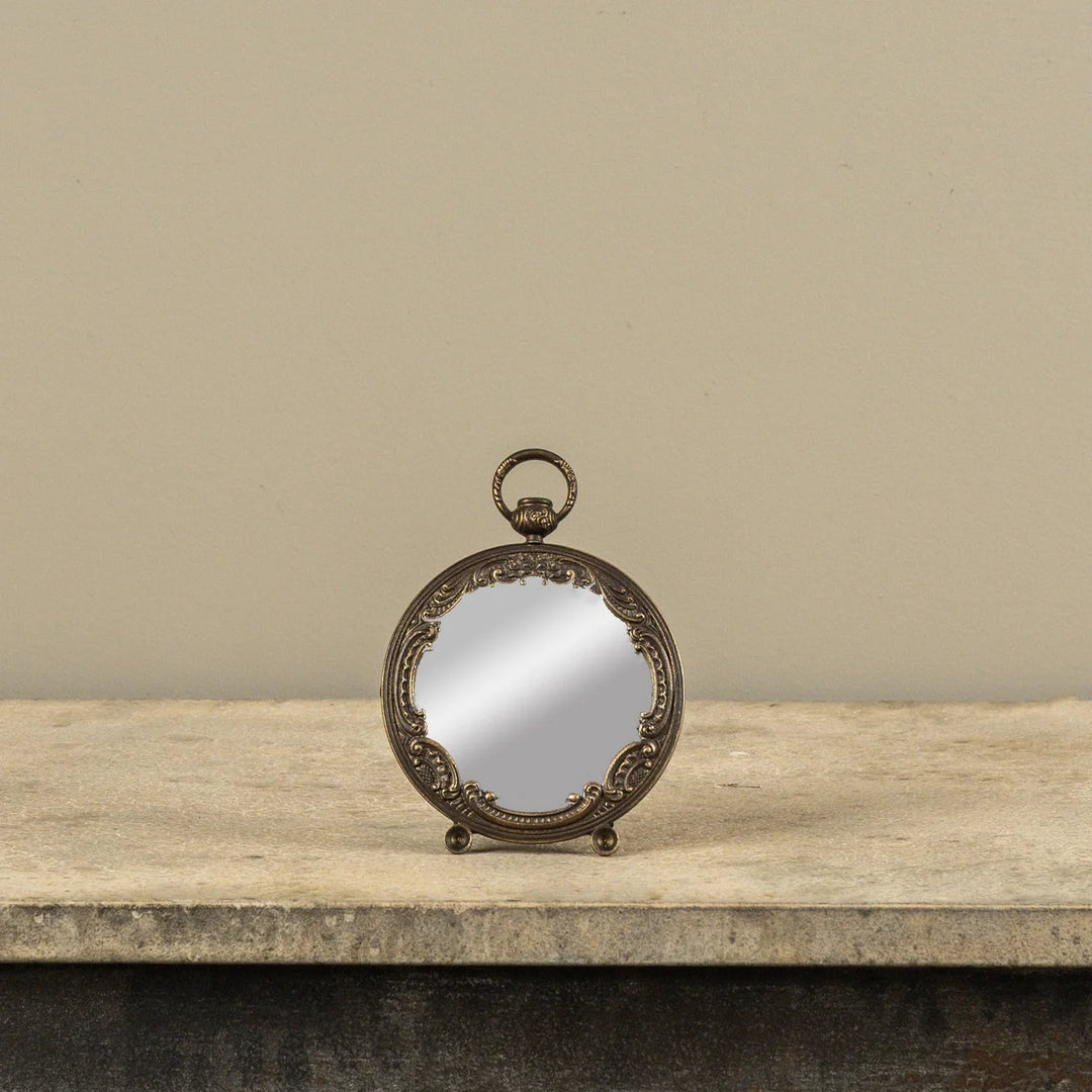 Antiqued Brass Mini Tabletop Mirror