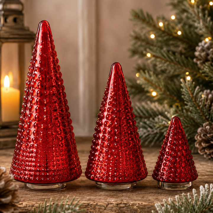 Red Mercury Glass Dot Trees