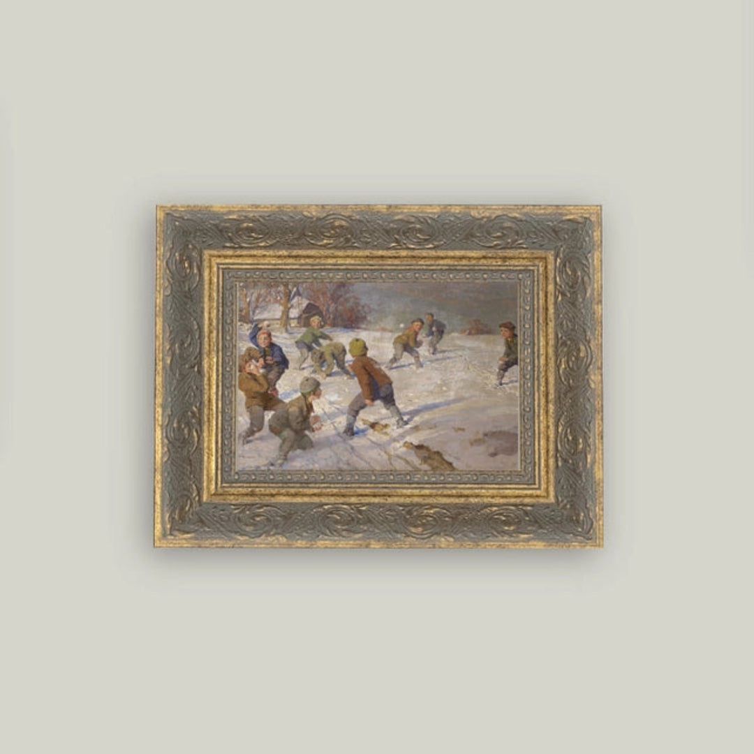 The Snowball Fight Framed Antique Art