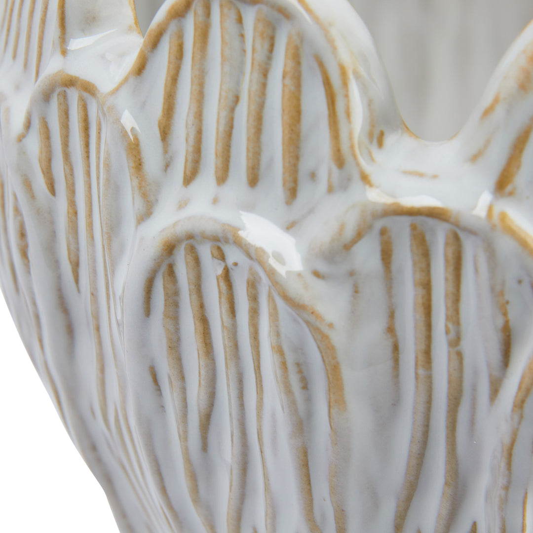 Debossed Stoneware Flower Shaped Planter