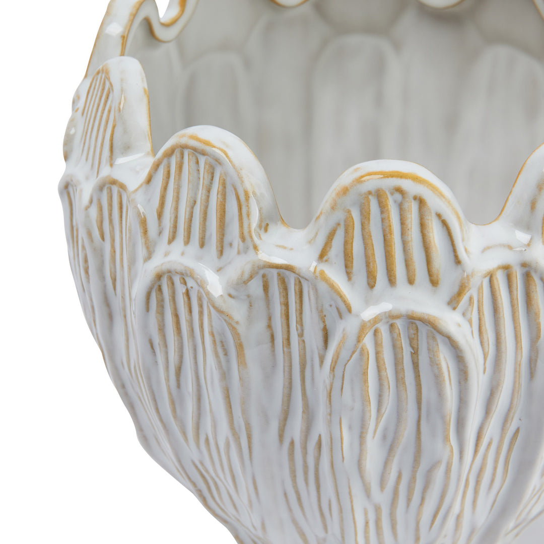 Debossed Stoneware Flower Shaped Planter