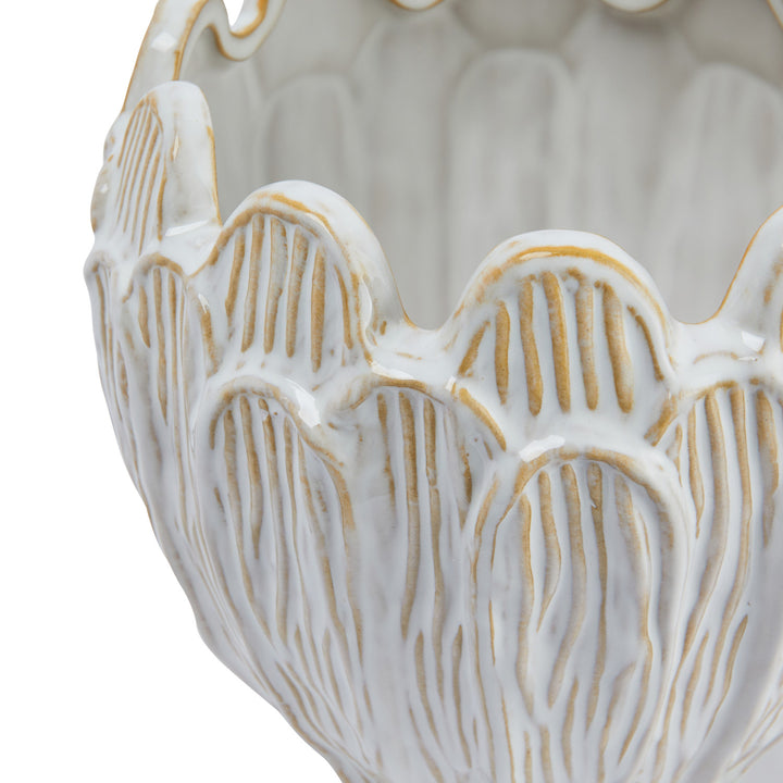 Debossed Stoneware Flower Shaped Planter