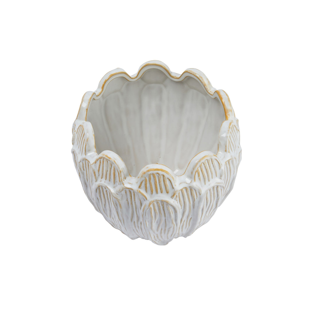 Debossed Stoneware Flower Shaped Planter