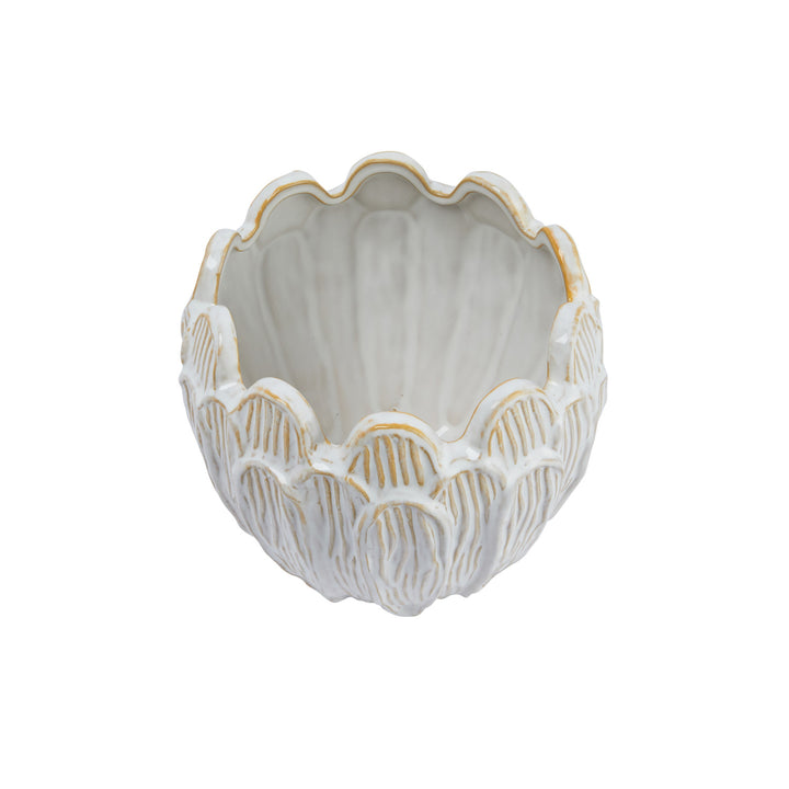 Debossed Stoneware Flower Shaped Planter