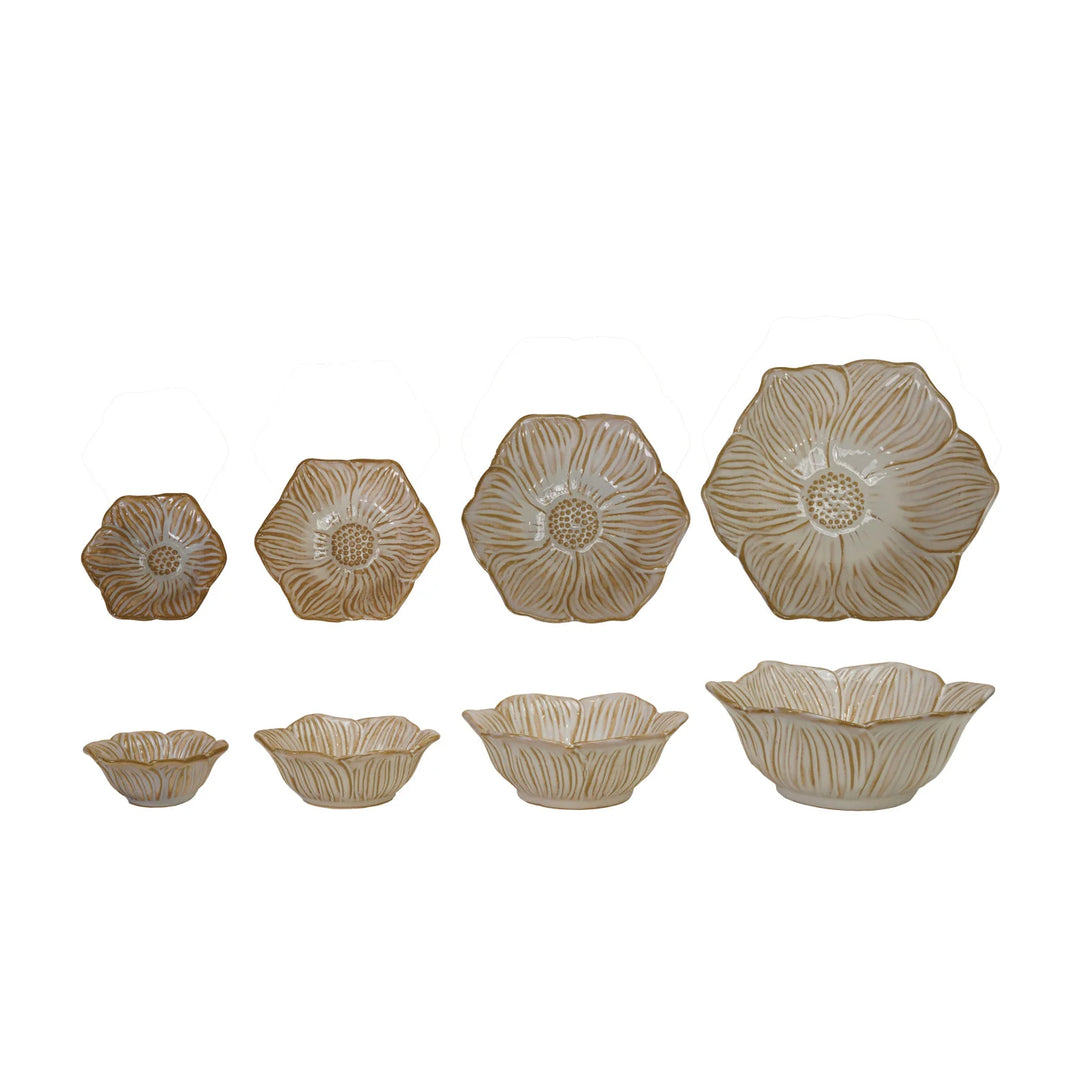 Beige Stoneware Flower Bowl