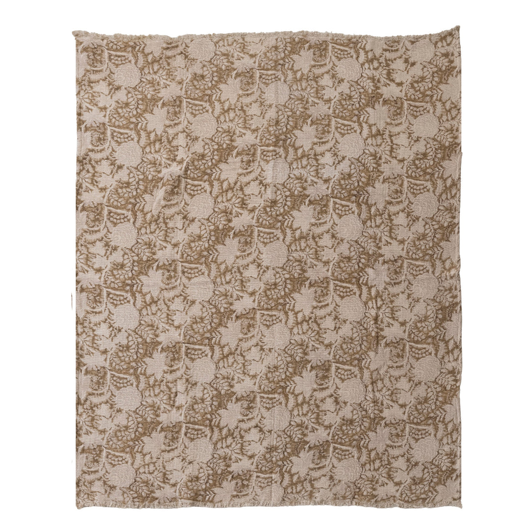 Rich Brown Floral Fringed Throw