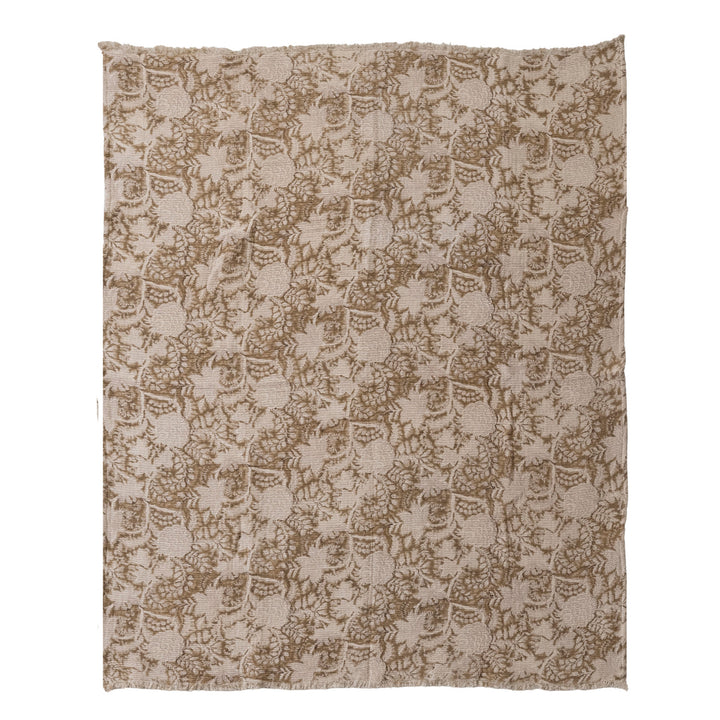 Rich Brown Floral Fringed Throw