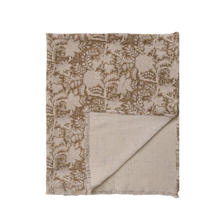Rich Brown Floral Fringed Throw