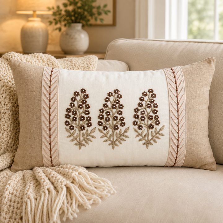 Neutral Floral Trim Pillow
