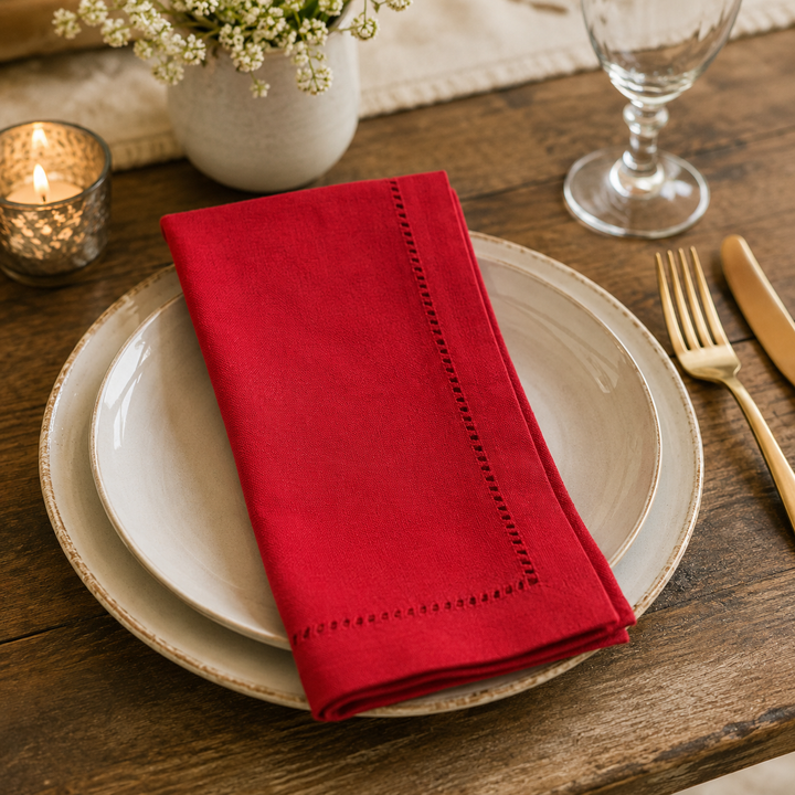 White Dinner Napkin Hemstitch Border