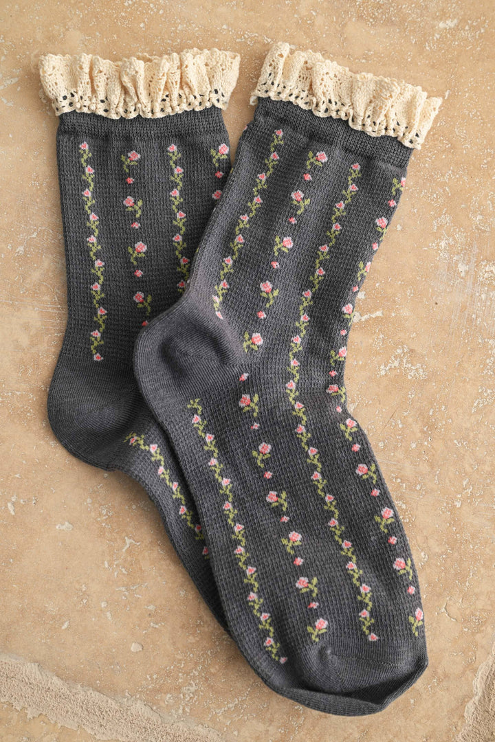 Floral Print Crochet Socks