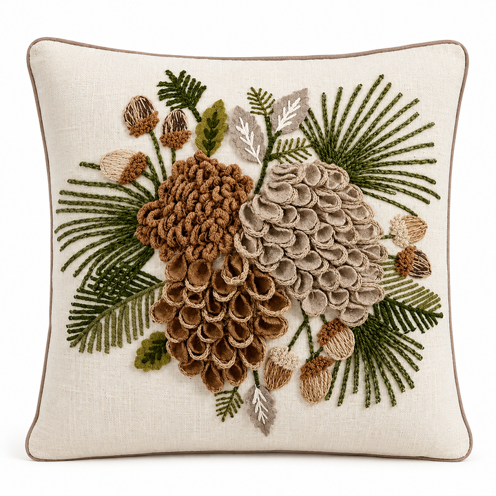 Pine Cluster Embroidered Pillow