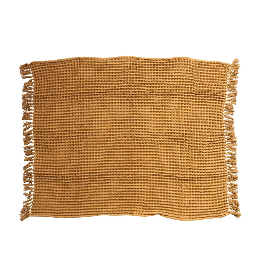 Cozy Waffle Weave Fringed Throw