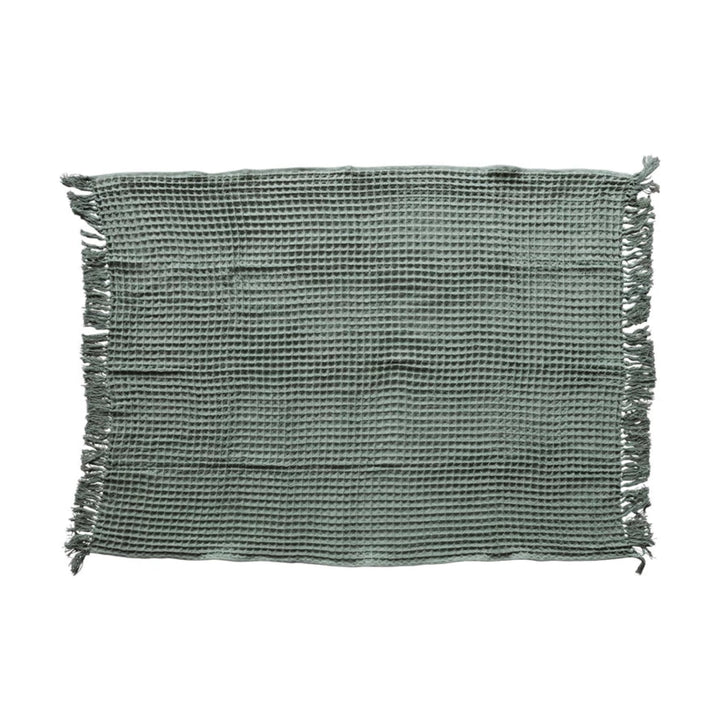 Cozy Waffle Weave Fringed Throw