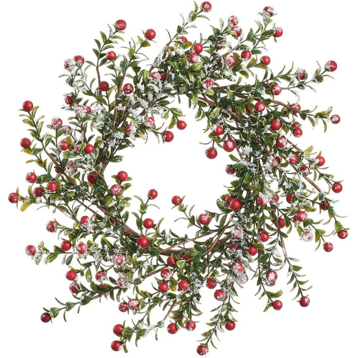 Frosted Red Winter Berry Candle Ring