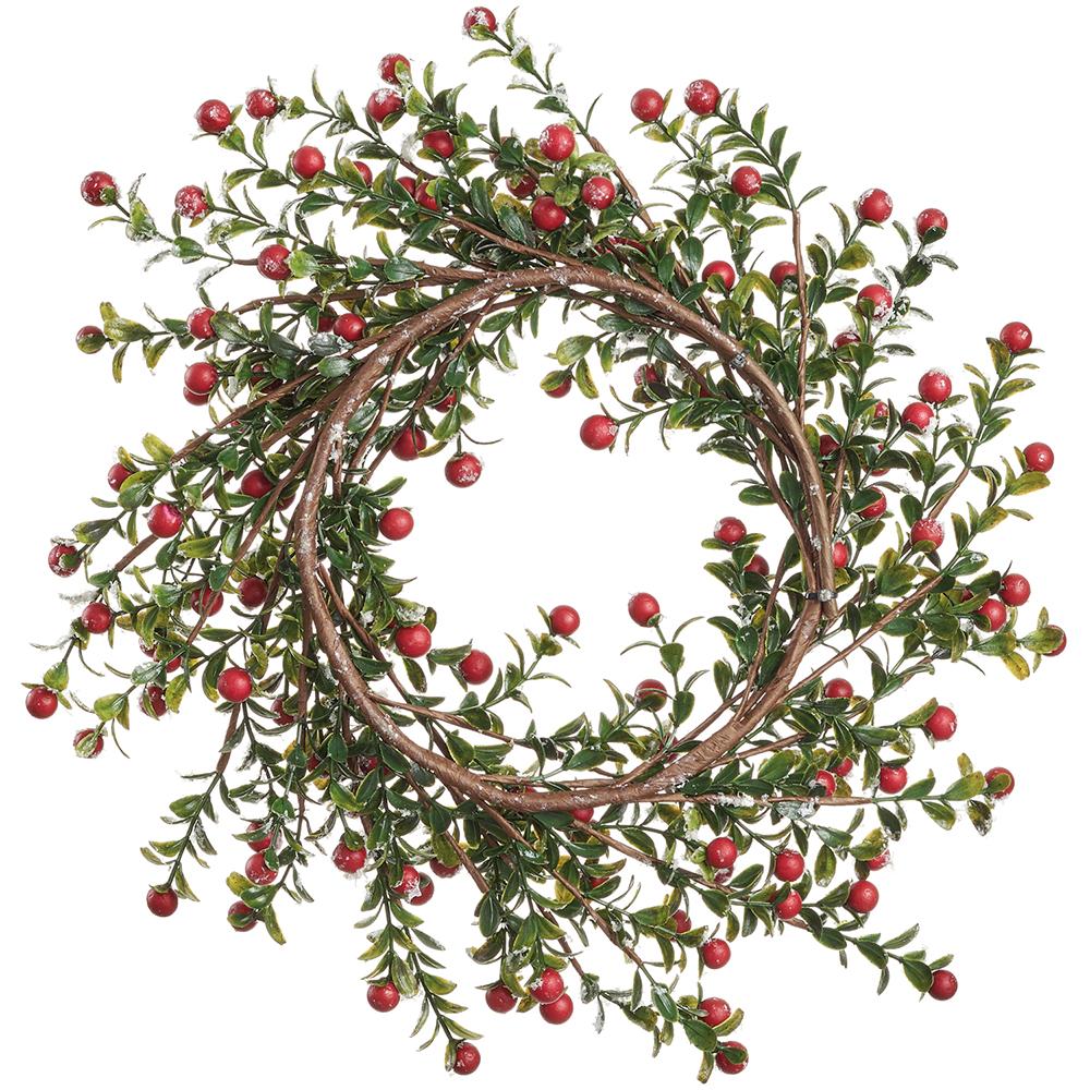 Frosted Red Winter Berry Candle Ring