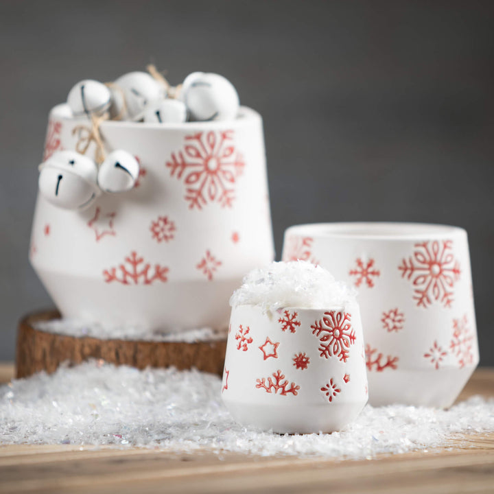 Red Snowflake Holiday Planter