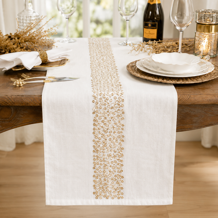 White Beaded Band Runner