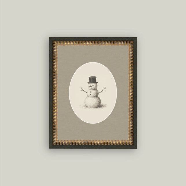 Oval Snowman Framed Antique Art