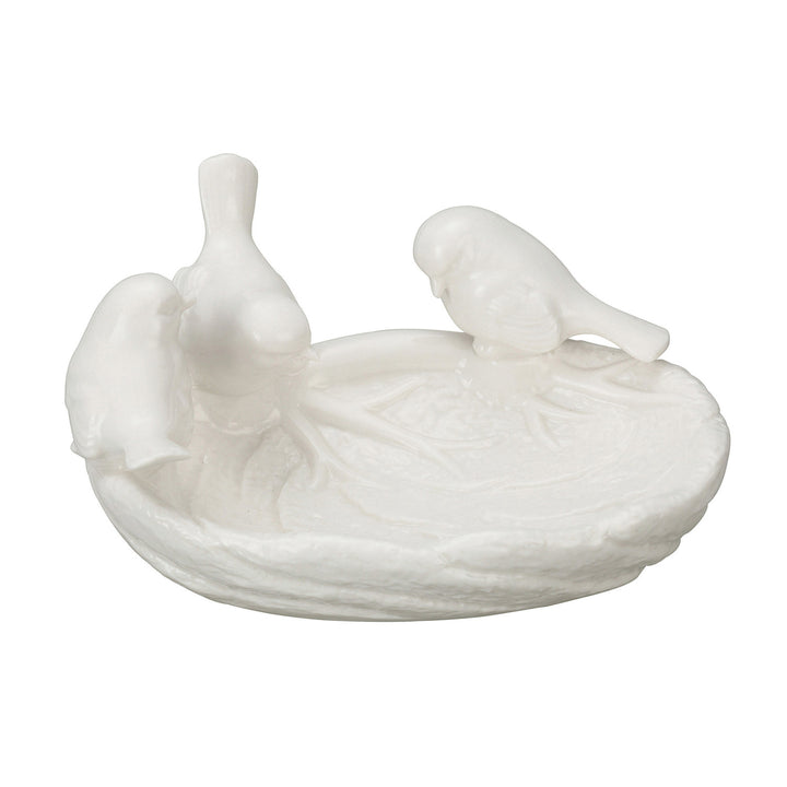 White Birds On Leaf Trinket Dish