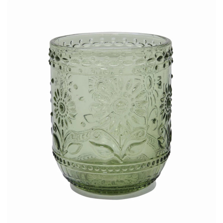 Olive Green Pressed Glass Drinking Glass