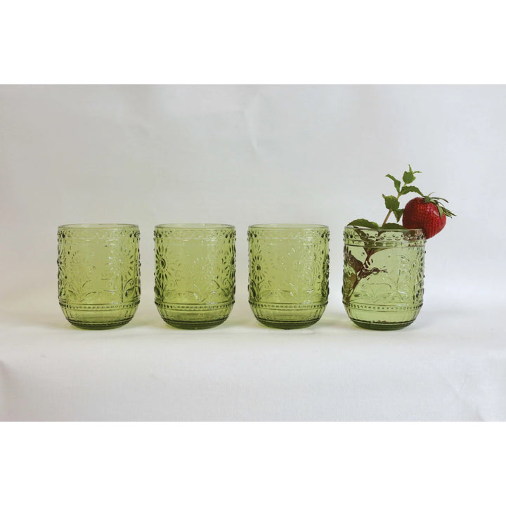 Olive Green Pressed Glass Drinking Glass
