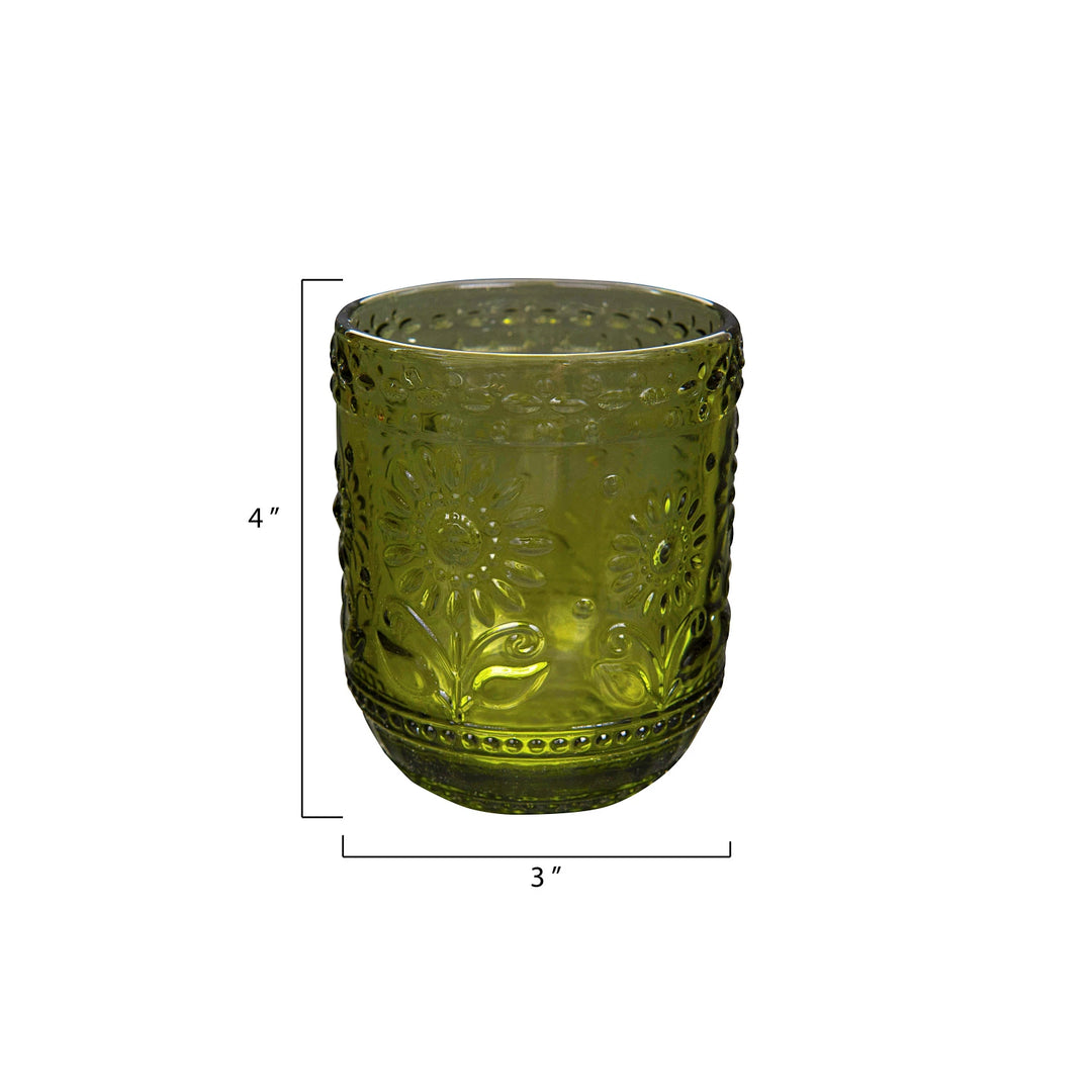 Olive Green Pressed Glass Drinking Glass