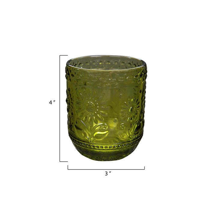 Olive Green Pressed Glass Drinking Glass