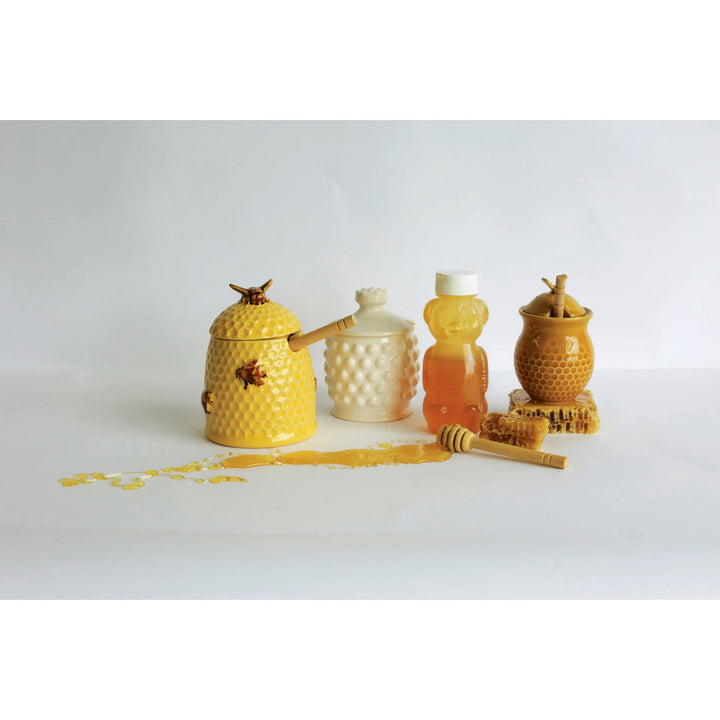 Hobnail Milk Glass Honey Jar & Dipper Set