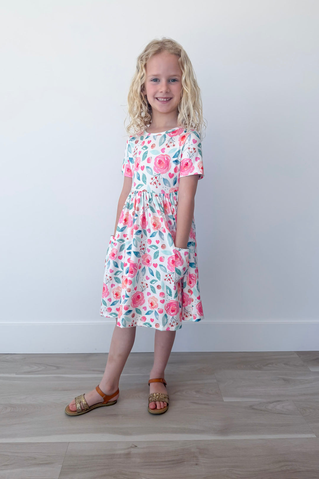 Rosettes Girl's Short Sleeve Pocket Twirl Dress
