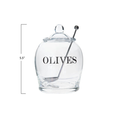Glass Olive Jar & Slotted Spoon