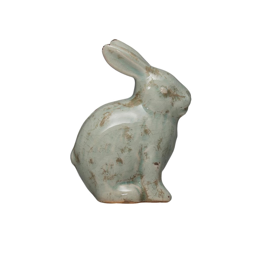 Aqua Crackle Glaze Terra Cotta Bunny Figurine