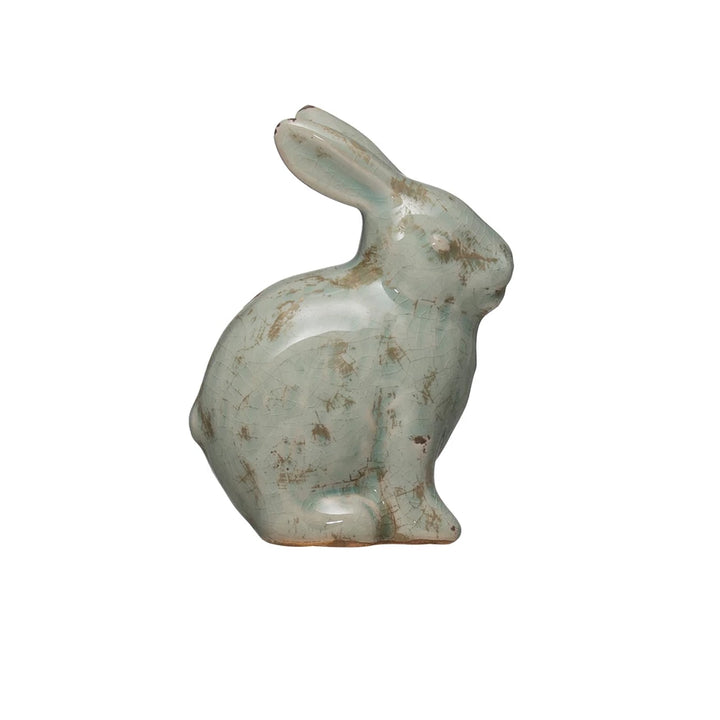 Aqua Crackle Glaze Terra Cotta Bunny Figurine