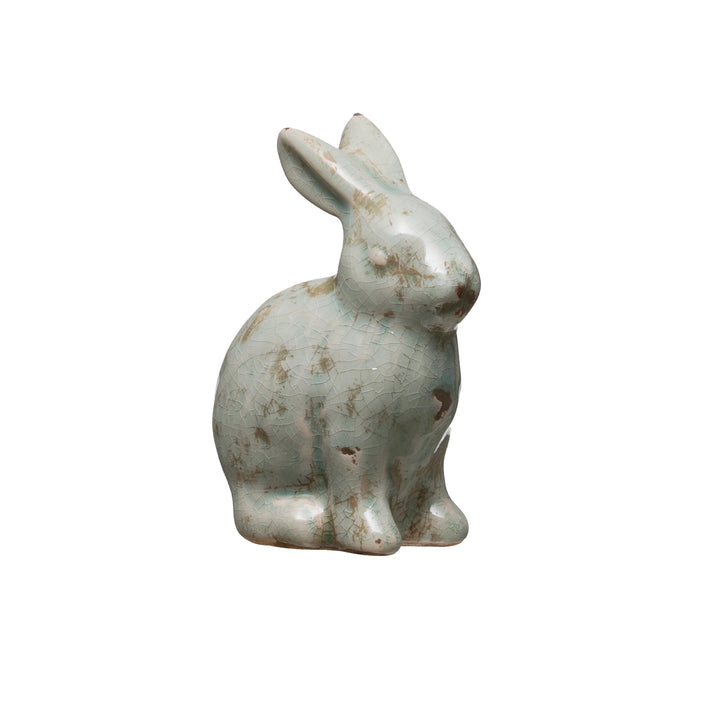 Aqua Crackle Glaze Terra Cotta Bunny Figurine