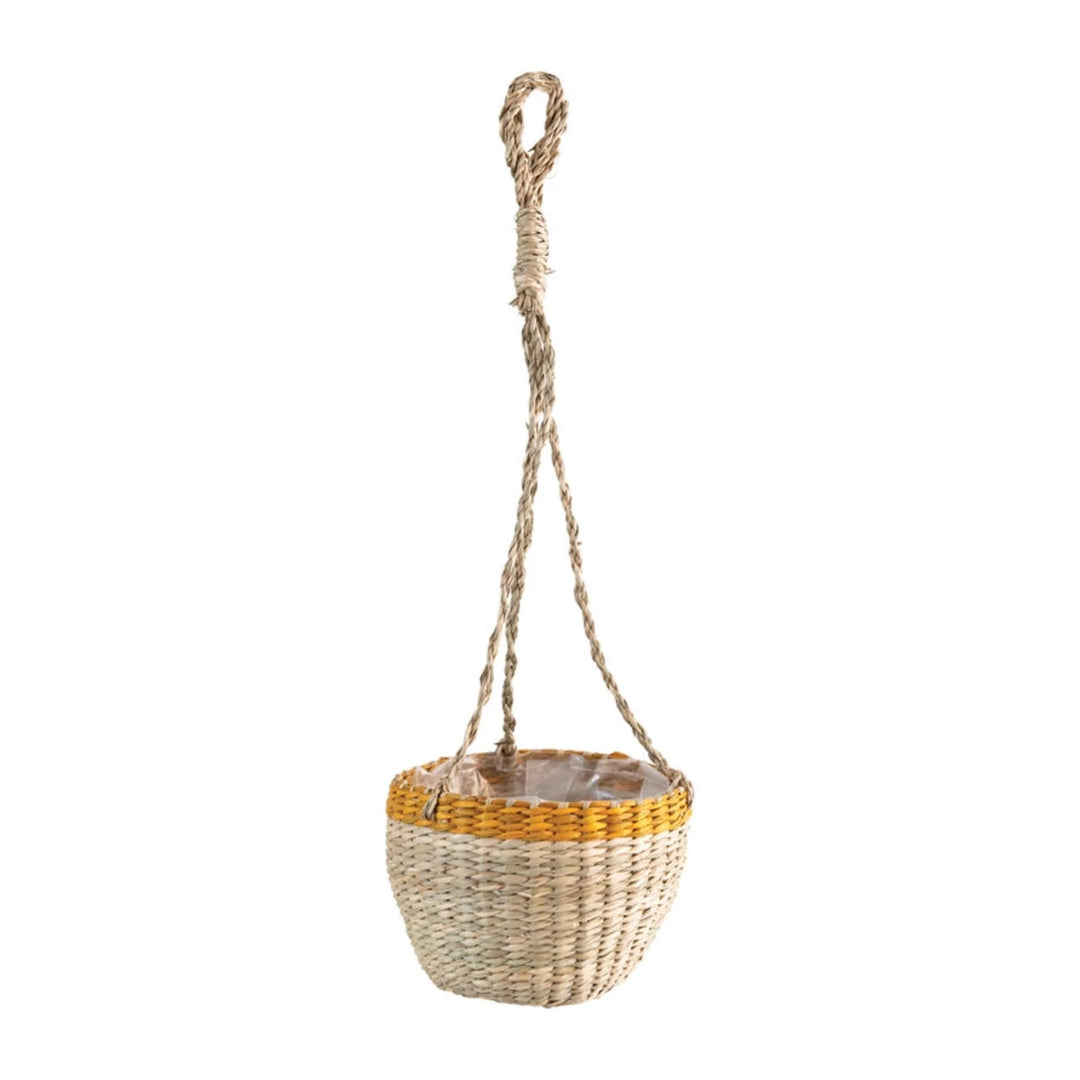 Yellow Trimmed Seagrass Hanging Planter