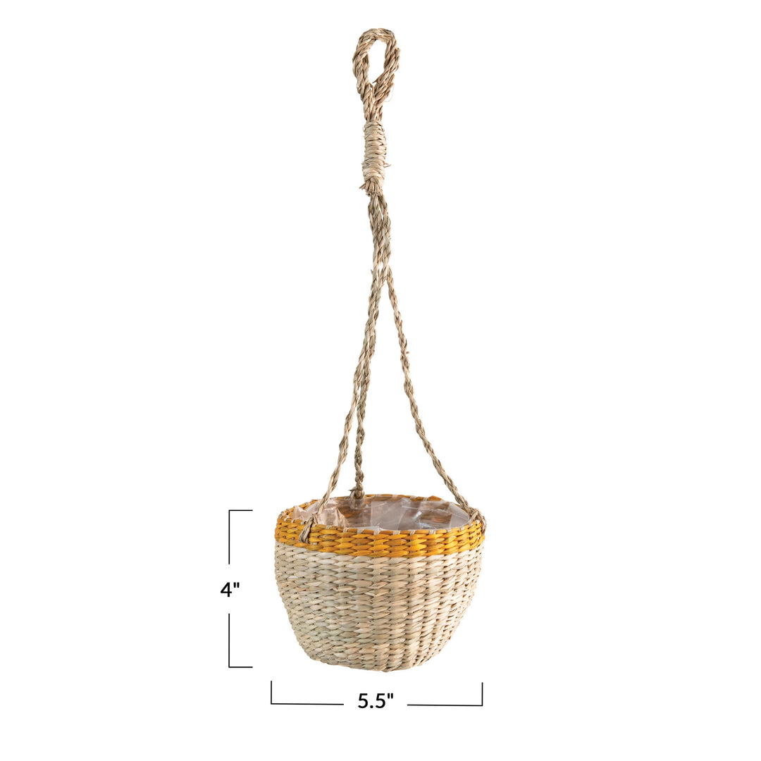 Yellow Trimmed Seagrass Hanging Planter