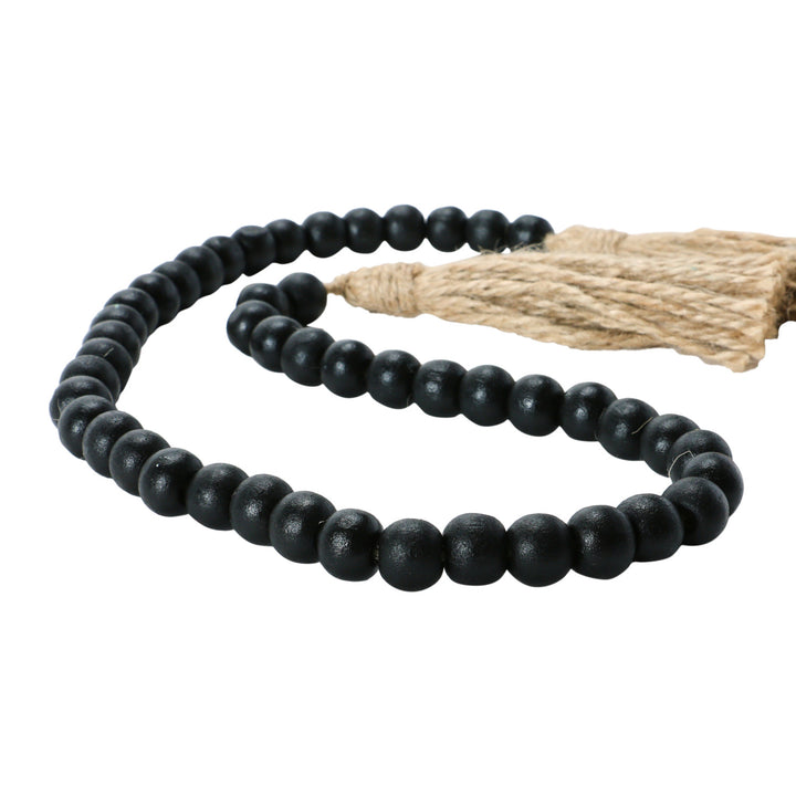 Black Wood Bead Garland with Jute Tassels