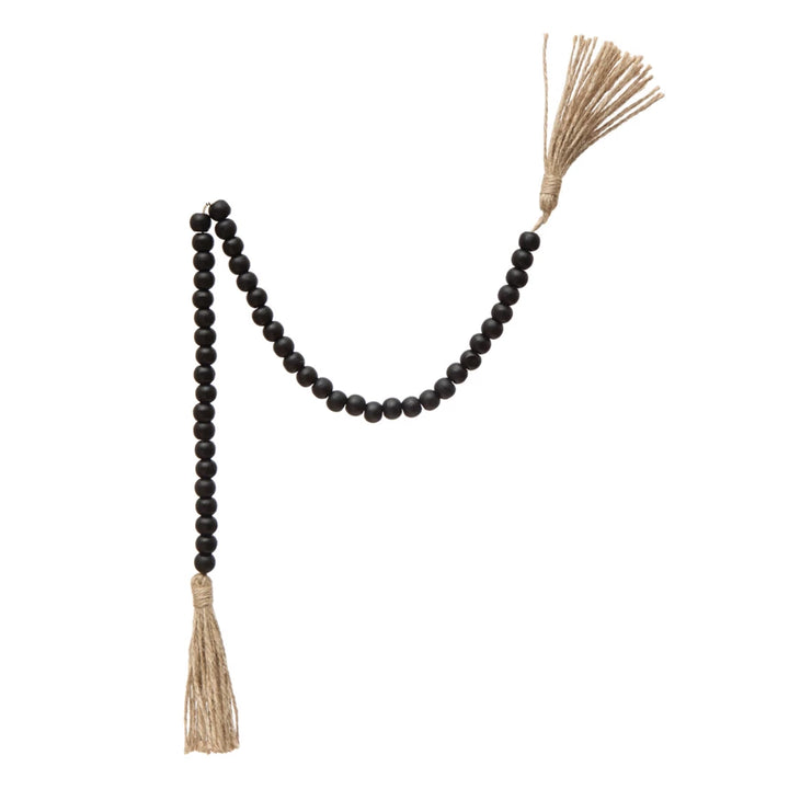 Black Wood Bead Garland with Jute Tassels