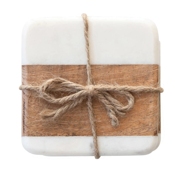 Marble & Acacia Wood Coaster Set