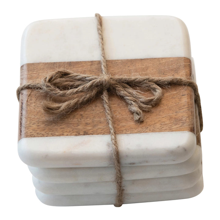 Marble & Acacia Wood Coaster Set