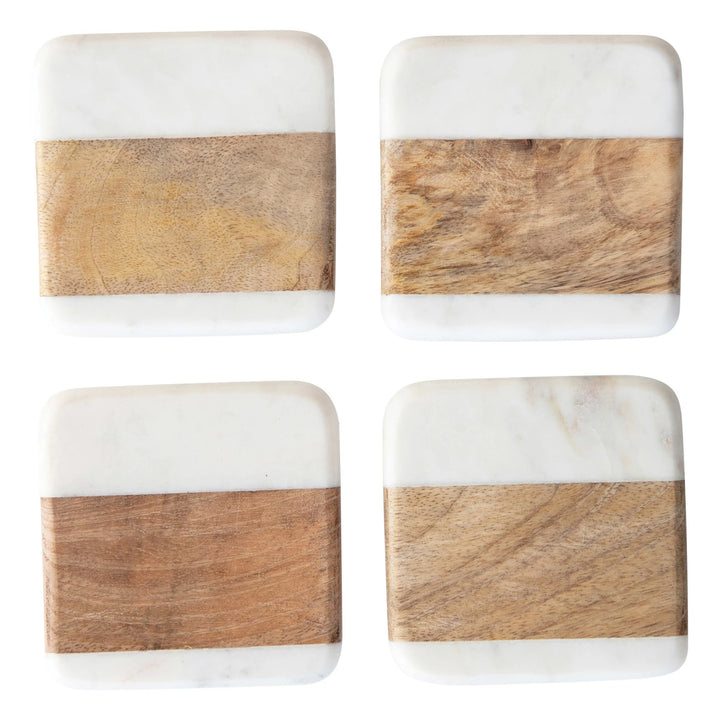 Marble & Acacia Wood Coaster Set