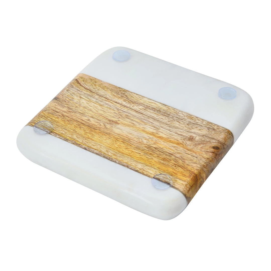 Marble & Acacia Wood Coaster Set