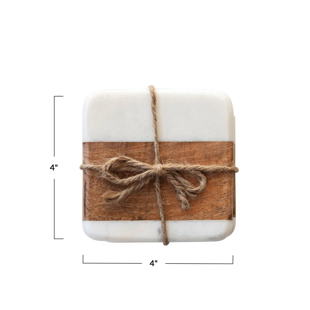 Marble & Acacia Wood Coaster Set