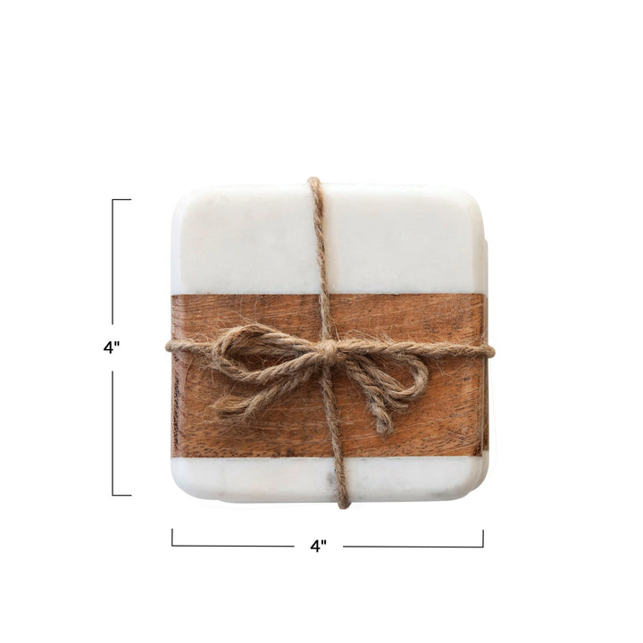 Marble & Acacia Wood Coaster Set