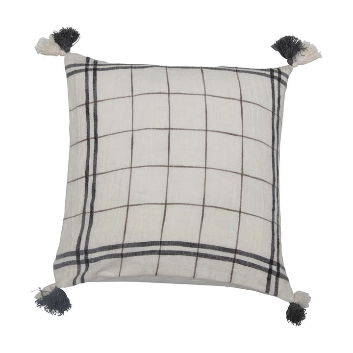 Grid Pattern Linen Blend Pillow