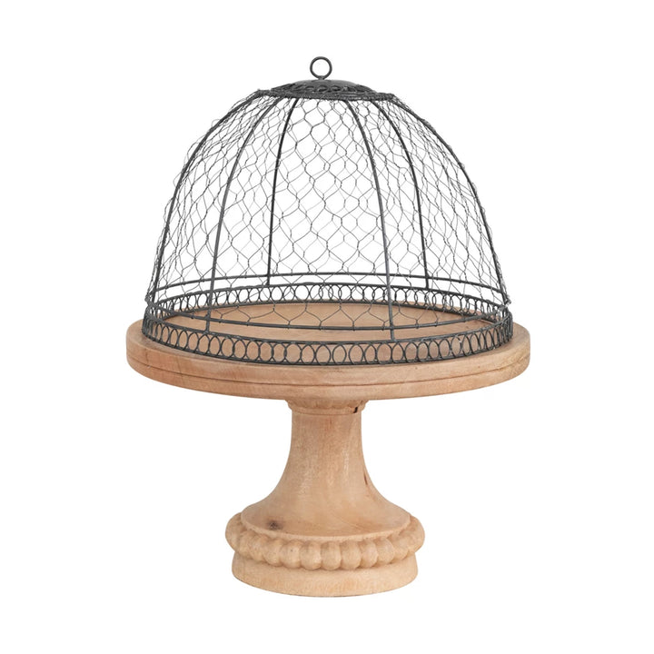 Wire Cloche & Wooden Pedestal Set