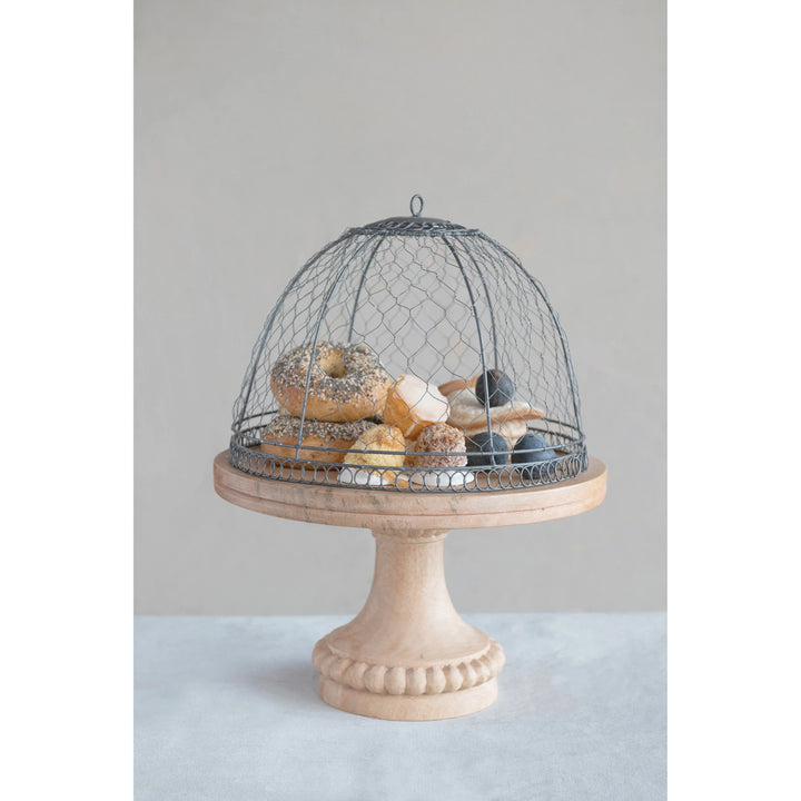 Wire Cloche & Wooden Pedestal Set